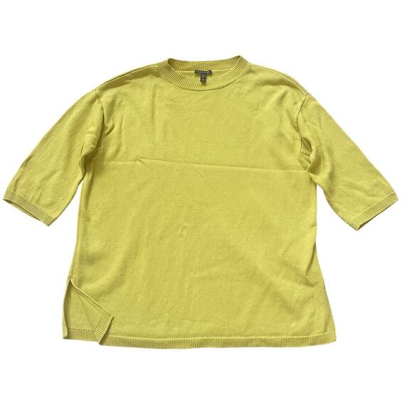 Eileen Fisher L/XL Yellow Sweater | Organic Cotton Linen Blend Elbow Sleeve Boxy - Picture 1 of 5